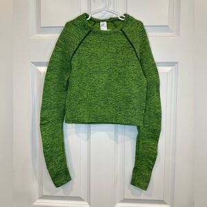 Fabletics Womens Green Space Dye Cropped Long Sleeve Athletic Top Size‎ Small